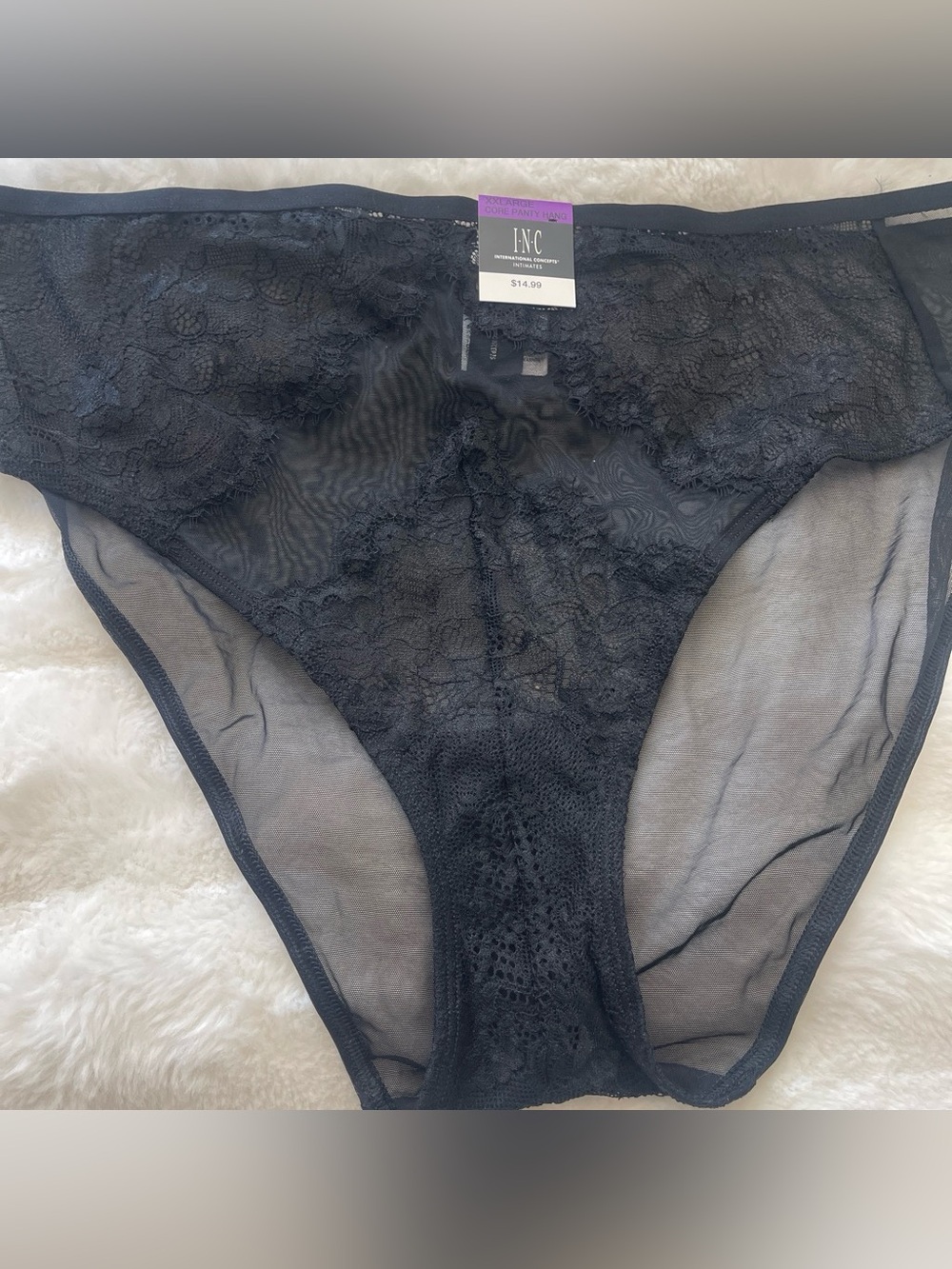 INC International Concepts Women High Waist Lace Trim Mesh Brief Deep Black XXL - Picture 3 of 7